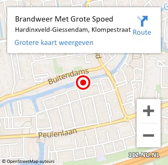 Locatie op kaart van de 112 melding: Brandweer Met Grote Spoed Naar Hardinxveld-Giessendam, Klompestraat op 12 oktober 2020 14:59