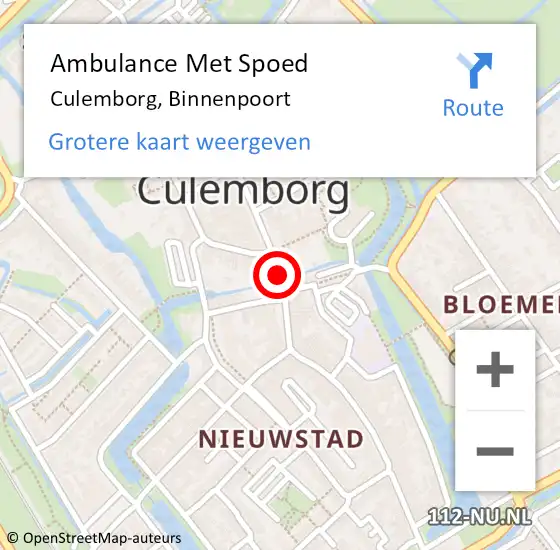 Locatie op kaart van de 112 melding: Ambulance Met Spoed Naar Culemborg, Binnenpoort op 12 oktober 2020 15:16