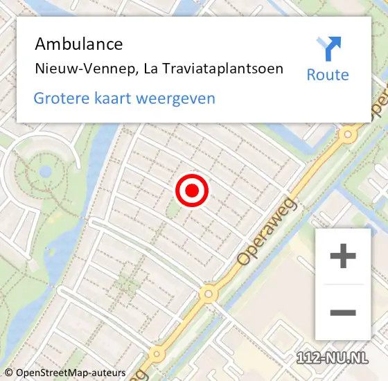 Locatie op kaart van de 112 melding: Ambulance Nieuw-Vennep, La Traviataplantsoen op 12 oktober 2020 15:26