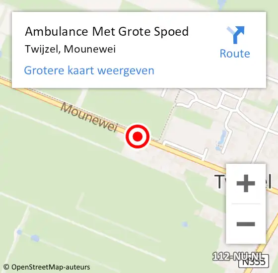 Locatie op kaart van de 112 melding: Ambulance Met Grote Spoed Naar Twijzel, Mounewei op 21 mei 2014 15:28