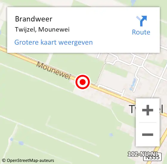 Locatie op kaart van de 112 melding: Brandweer Twijzel, Mounewei op 21 mei 2014 15:28