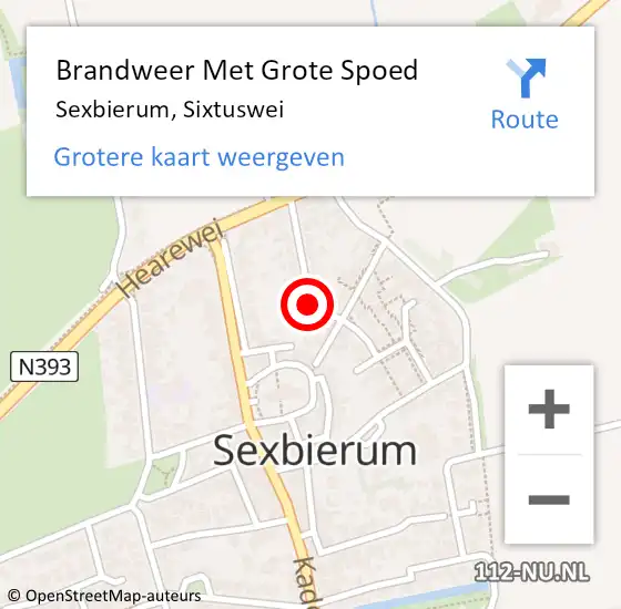 Locatie op kaart van de 112 melding: Brandweer Met Grote Spoed Naar Sexbierum, Sixtuswei op 12 oktober 2020 16:00