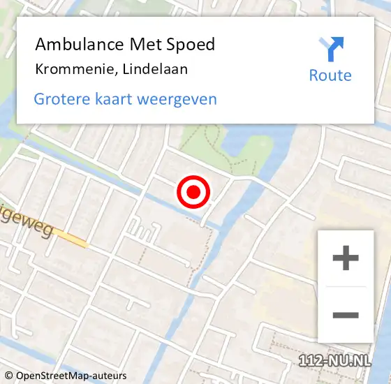 Locatie op kaart van de 112 melding: Ambulance Met Spoed Naar Krommenie, Lindelaan op 12 oktober 2020 16:17