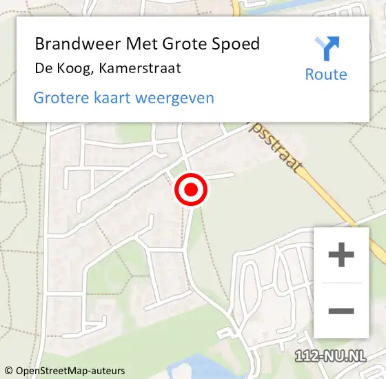 Locatie op kaart van de 112 melding: Brandweer Met Grote Spoed Naar De Koog, Kamerstraat op 12 oktober 2020 17:52