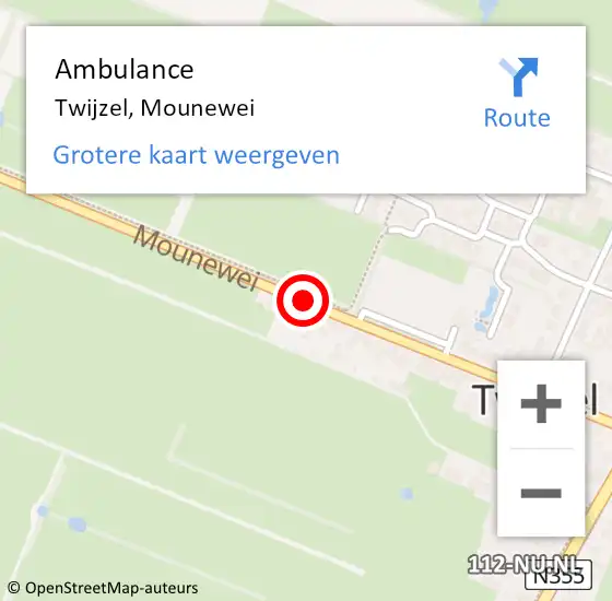 Locatie op kaart van de 112 melding: Ambulance Twijzel, Mounewei op 21 mei 2014 15:39