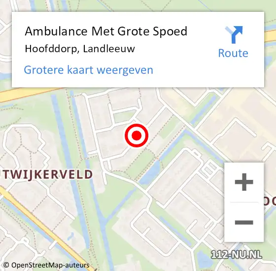 Locatie op kaart van de 112 melding: Ambulance Met Grote Spoed Naar Hoofddorp, Landleeuw op 12 oktober 2020 19:43