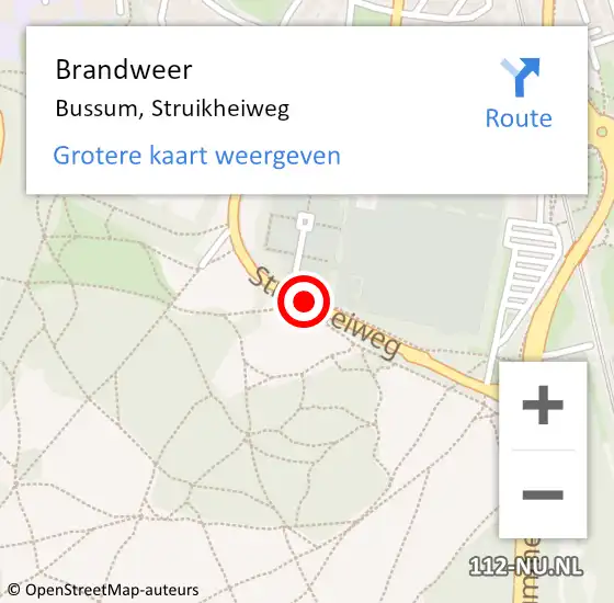 Locatie op kaart van de 112 melding: Brandweer Bussum, Struikheiweg op 12 oktober 2020 21:57