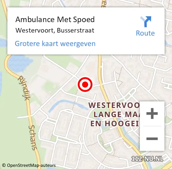 Locatie op kaart van de 112 melding: Ambulance Met Spoed Naar Westervoort, Busserstraat op 12 oktober 2020 22:12