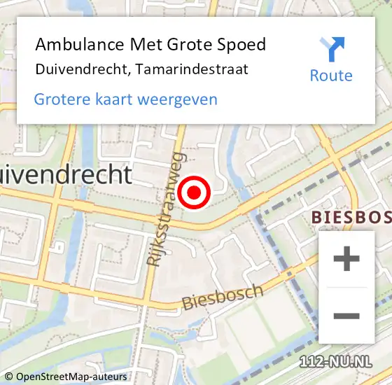 Locatie op kaart van de 112 melding: Ambulance Met Grote Spoed Naar Duivendrecht, Tamarindestraat op 12 oktober 2020 22:46