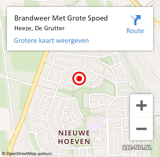 Locatie op kaart van de 112 melding: Brandweer Met Grote Spoed Naar Heeze, De Grutter op 13 oktober 2020 00:30