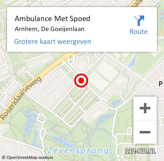 Locatie op kaart van de 112 melding: Ambulance Met Spoed Naar Arnhem, De Goeijenlaan op 13 oktober 2020 03:41