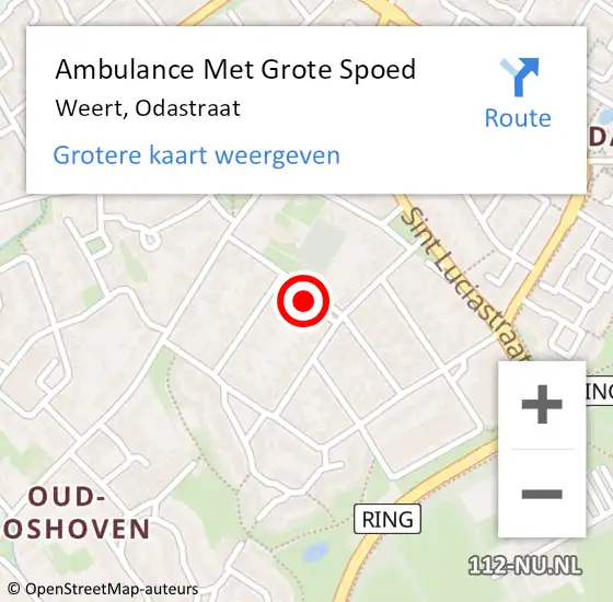 Locatie op kaart van de 112 melding: Ambulance Met Grote Spoed Naar Weert, Odastraat op 13 oktober 2020 10:18