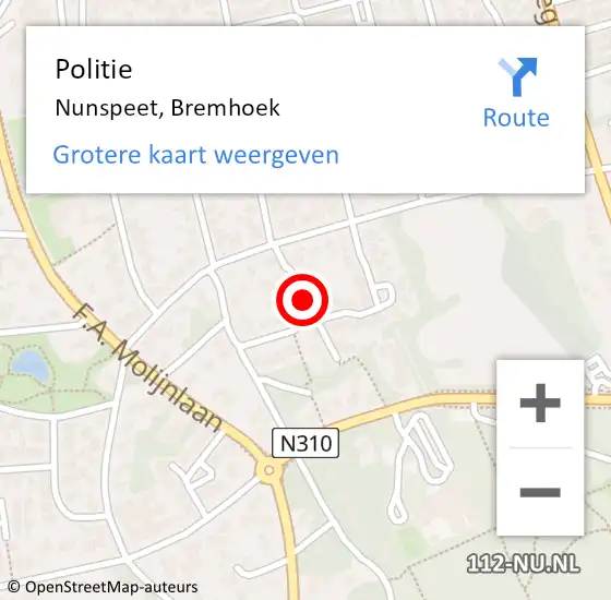 Locatie op kaart van de 112 melding: Politie Nunspeet, Bremhoek op 13 oktober 2020 12:03