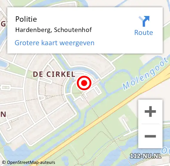 Locatie op kaart van de 112 melding: Politie Hardenberg, Schoutenhof op 13 oktober 2020 12:21