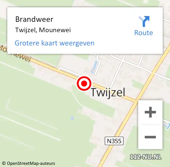 Locatie op kaart van de 112 melding: Brandweer Twijzel, Mounewei op 21 mei 2014 16:32