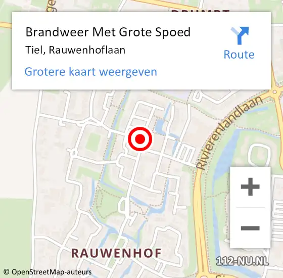 Locatie op kaart van de 112 melding: Brandweer Met Grote Spoed Naar Tiel, Rauwenhoflaan op 13 oktober 2020 14:42