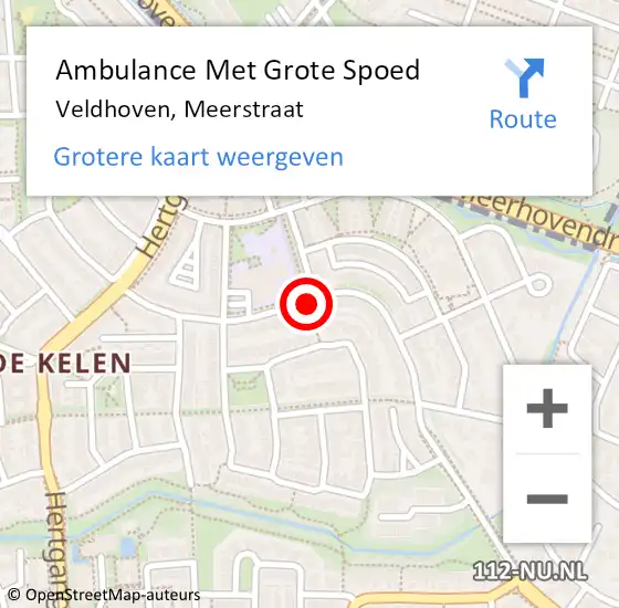 Locatie op kaart van de 112 melding: Ambulance Met Grote Spoed Naar Veldhoven, Meerstraat op 13 oktober 2020 14:52