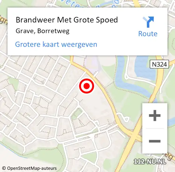 Locatie op kaart van de 112 melding: Brandweer Met Grote Spoed Naar Grave, Borretweg op 13 oktober 2020 15:04