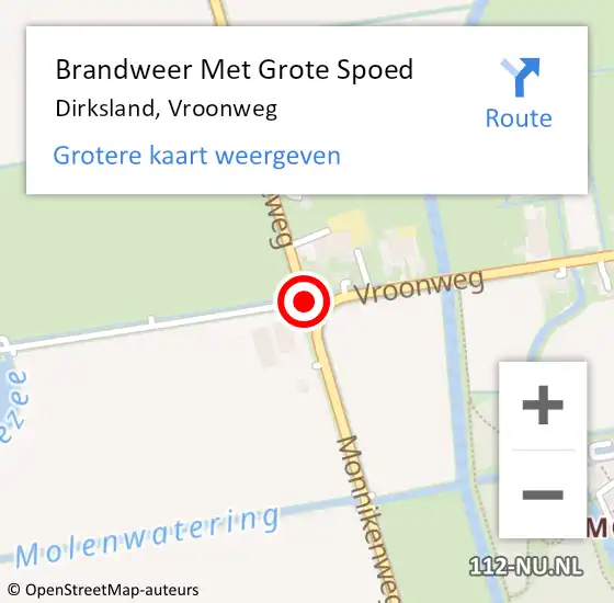 Locatie op kaart van de 112 melding: Brandweer Met Grote Spoed Naar Dirksland, Vroonweg op 13 oktober 2020 15:47