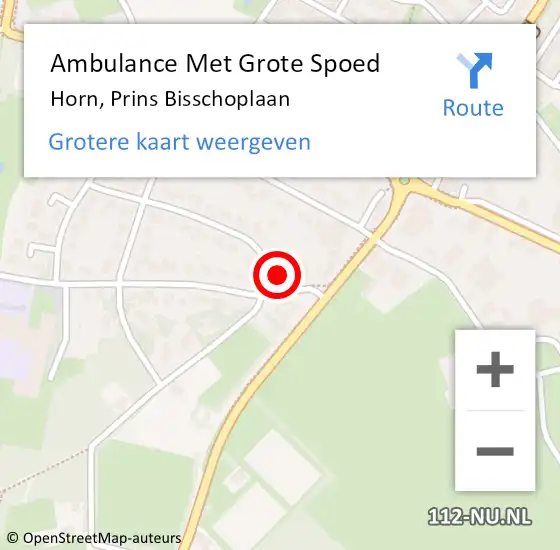 Locatie op kaart van de 112 melding: Ambulance Met Grote Spoed Naar Horn, Prins Bisschoplaan op 21 mei 2014 16:54