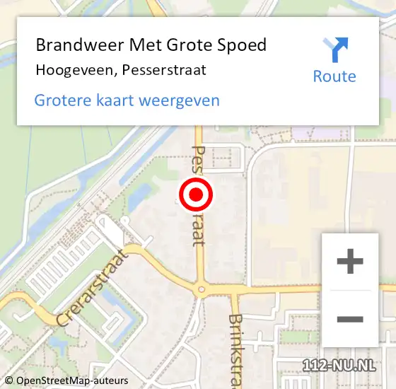 Locatie op kaart van de 112 melding: Brandweer Met Grote Spoed Naar Hoogeveen, Pesserstraat op 13 oktober 2020 16:17