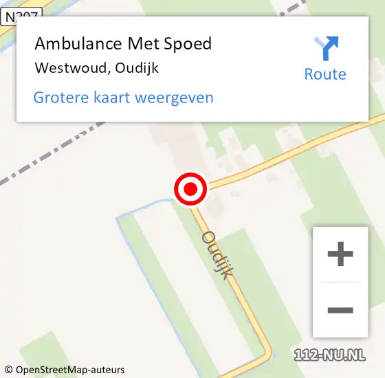 Locatie op kaart van de 112 melding: Ambulance Met Spoed Naar Westwoud, Oudijk op 21 mei 2014 16:58