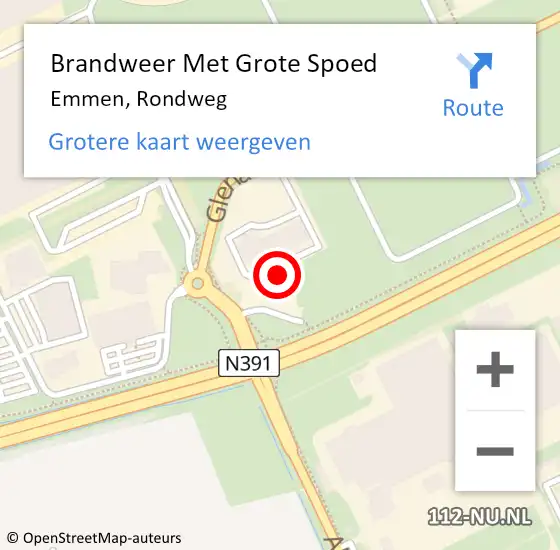 Locatie op kaart van de 112 melding: Brandweer Met Grote Spoed Naar Emmen, Rondweg op 13 oktober 2020 17:05