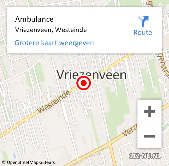 Locatie op kaart van de 112 melding: Ambulance Vriezenveen, Westeinde op 13 oktober 2020 19:26