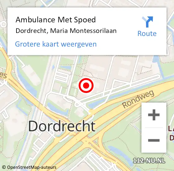 Locatie op kaart van de 112 melding: Ambulance Met Spoed Naar Dordrecht, Maria Montessorilaan op 13 oktober 2020 19:28