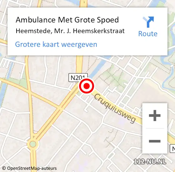 Locatie op kaart van de 112 melding: Ambulance Met Grote Spoed Naar Heemstede, Mr. J. Heemskerkstraat op 13 oktober 2020 20:27