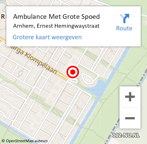 Locatie op kaart van de 112 melding: Ambulance Met Grote Spoed Naar Arnhem, Ernest Hemingwaystraat op 13 oktober 2020 22:28