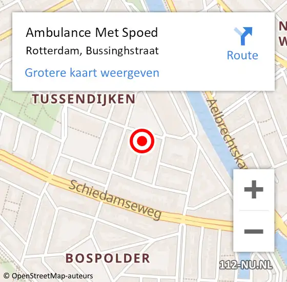 Locatie op kaart van de 112 melding: Ambulance Met Spoed Naar Rotterdam, Bussinghstraat op 13 oktober 2020 23:19