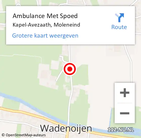 Locatie op kaart van de 112 melding: Ambulance Met Spoed Naar Kapel-Avezaath, Moleneind op 14 oktober 2020 01:14