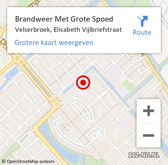 Locatie op kaart van de 112 melding: Brandweer Met Grote Spoed Naar Velserbroek, Elisabeth Vijlbriefstraat op 14 oktober 2020 07:15