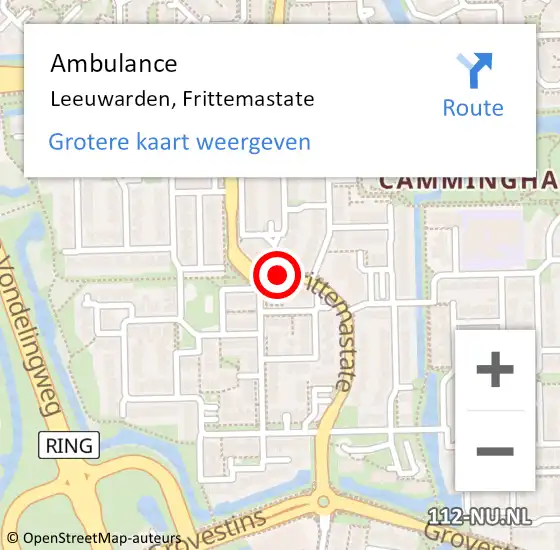 Locatie op kaart van de 112 melding: Ambulance Leeuwarden, Frittemastate op 14 oktober 2020 07:54