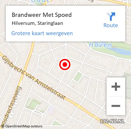 Locatie op kaart van de 112 melding: Brandweer Met Spoed Naar Hilversum, Staringlaan op 14 oktober 2020 10:43