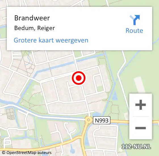 Locatie op kaart van de 112 melding: Brandweer Bedum, Reiger op 21 mei 2014 18:40