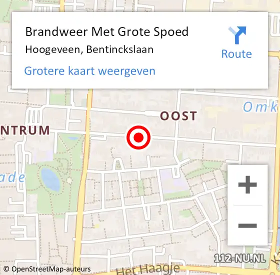 Locatie op kaart van de 112 melding: Brandweer Met Grote Spoed Naar Hoogeveen, Bentinckslaan op 14 oktober 2020 14:27