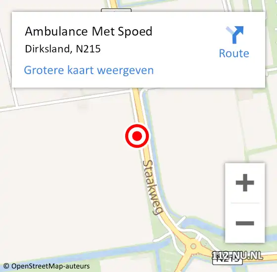 Locatie op kaart van de 112 melding: Ambulance Met Spoed Naar Dirksland, N215 op 14 oktober 2020 15:12