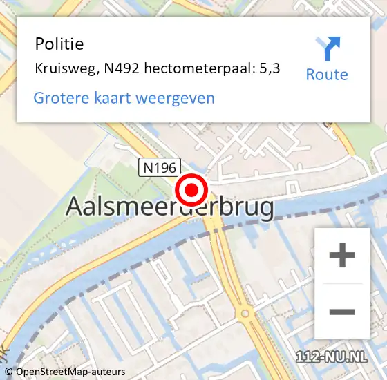 Locatie op kaart van de 112 melding: Politie Kruisweg, N492 hectometerpaal: 5,3 op 2 oktober 2013 16:49