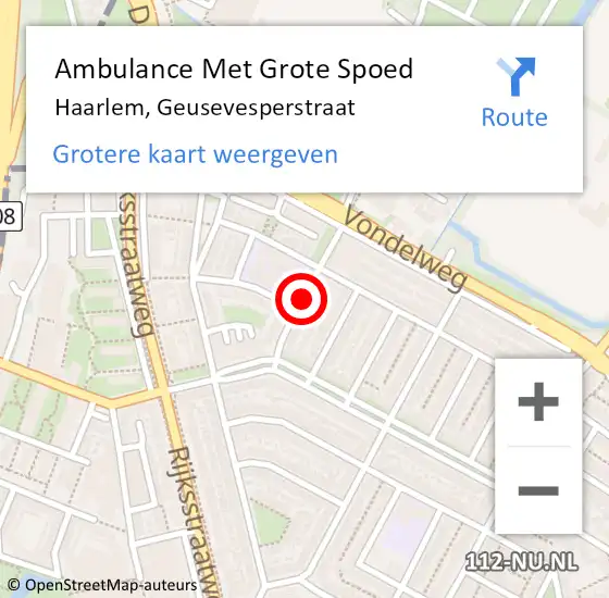 Locatie op kaart van de 112 melding: Ambulance Met Grote Spoed Naar Haarlem, Geusevesperstraat op 14 oktober 2020 17:19