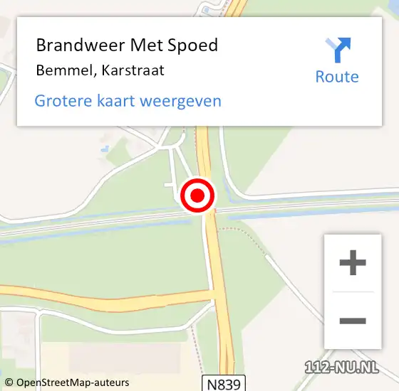 Locatie op kaart van de 112 melding: Brandweer Met Spoed Naar Bemmel, Karstraat op 14 oktober 2020 20:33