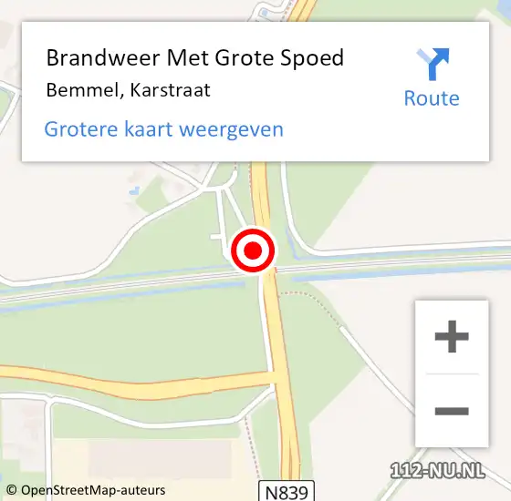 Locatie op kaart van de 112 melding: Brandweer Met Grote Spoed Naar Bemmel, Karstraat op 14 oktober 2020 20:59