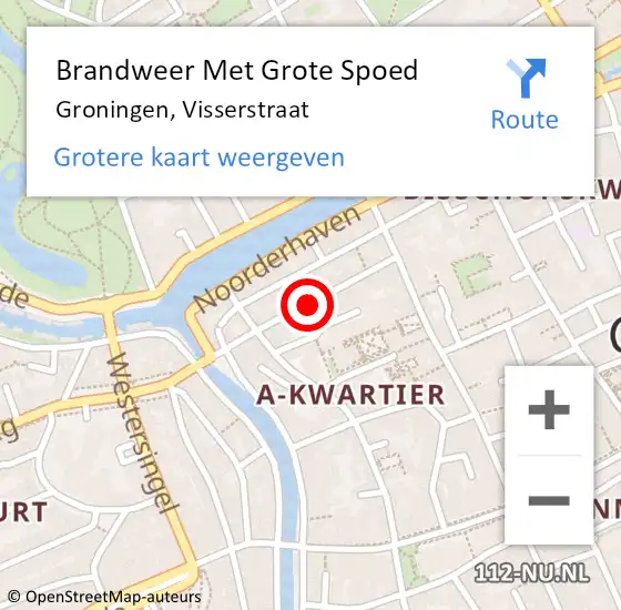 Locatie op kaart van de 112 melding: Brandweer Met Grote Spoed Naar Groningen, Visserstraat op 15 oktober 2020 00:51