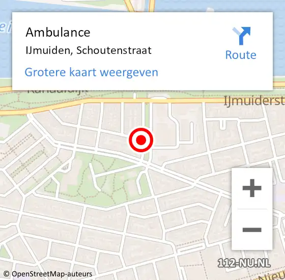 Locatie op kaart van de 112 melding: Ambulance IJmuiden, Schoutenstraat op 15 oktober 2020 04:12