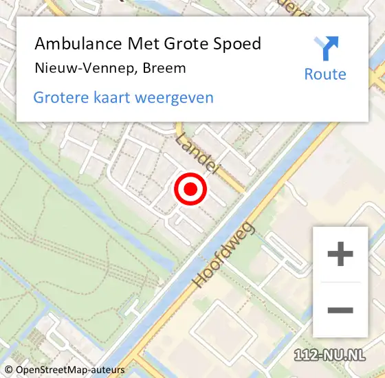 Locatie op kaart van de 112 melding: Ambulance Met Grote Spoed Naar Nieuw-Vennep, Breem op 15 oktober 2020 06:55