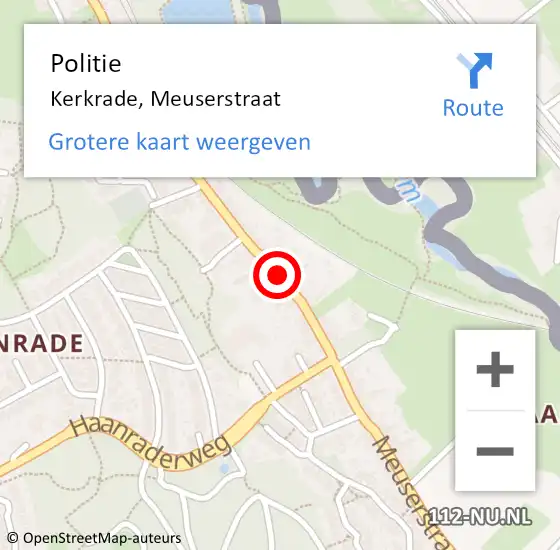 Locatie op kaart van de 112 melding: Politie Kerkrade, Meuserstraat op 15 oktober 2020 08:06