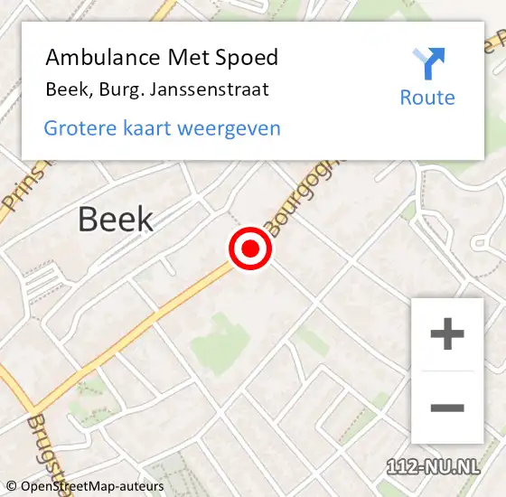 Locatie op kaart van de 112 melding: Ambulance Met Spoed Naar Beek, Burg. Janssenstraat op 21 mei 2014 20:11