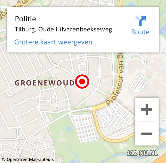 Locatie op kaart van de 112 melding: Politie Tilburg, Oude Hilvarenbeekseweg op 15 oktober 2020 09:36