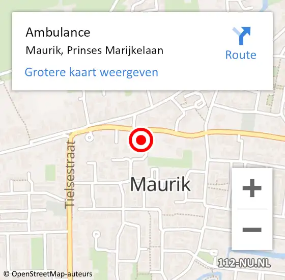 Locatie op kaart van de 112 melding: Ambulance Maurik, Prinses Marijkelaan op 21 mei 2014 20:39